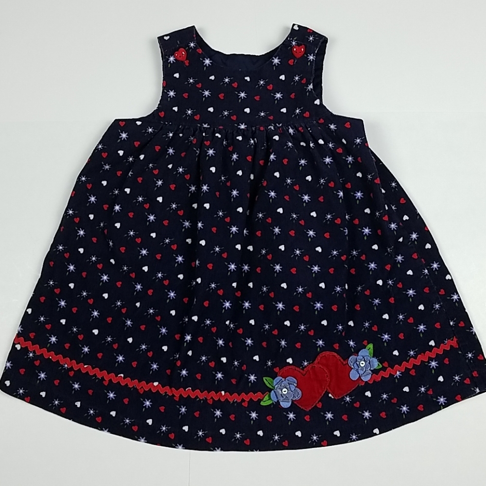 Hearts navy corduroy Valentine's Day jumper dress